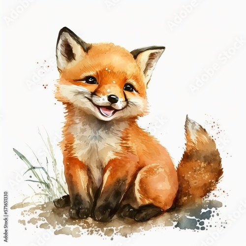 sitting fox smile drawing paints white background Generative AI © Dzmitry