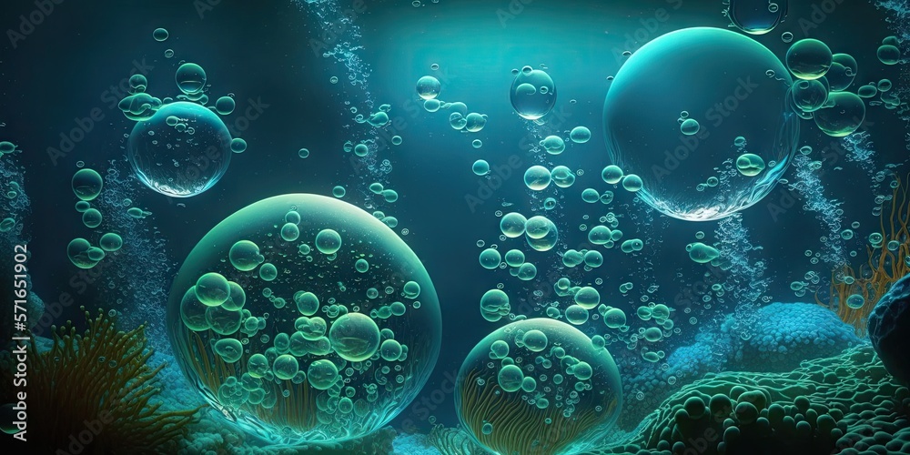 Fototapeta premium Background of undersea water bubbles. Generative AI