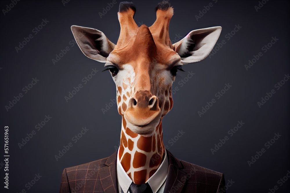 Portrait of a Giraffe dressed in a formal business suit. Generative AI.