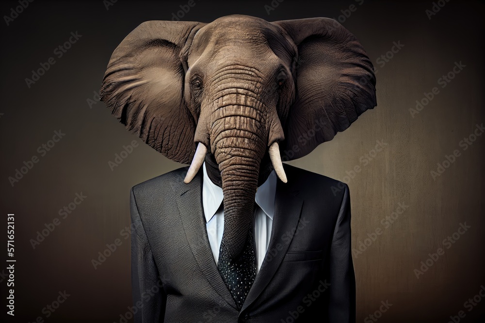 Portrait of a Elephant dressed in a formal business suit. Generative AI.