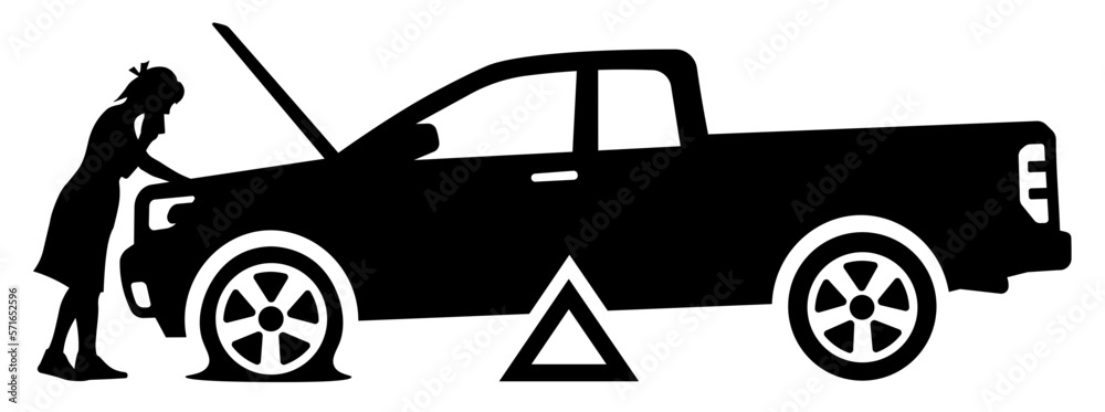 Naklejka premium Pickup SVG, Truck SVG, Car Breakdown icon, Repair of a broken car SVG, Car repair SVG, Broken car SVG, Car service SVG 