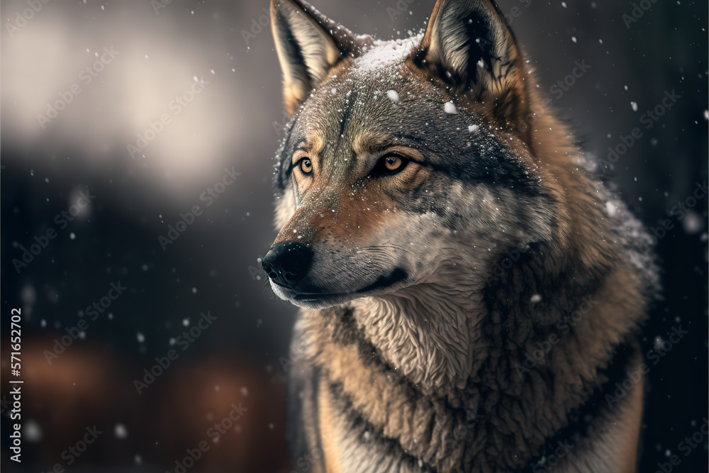 Wolf in the winter snow looking into the distance Wolf in the winter snow looking into the distance