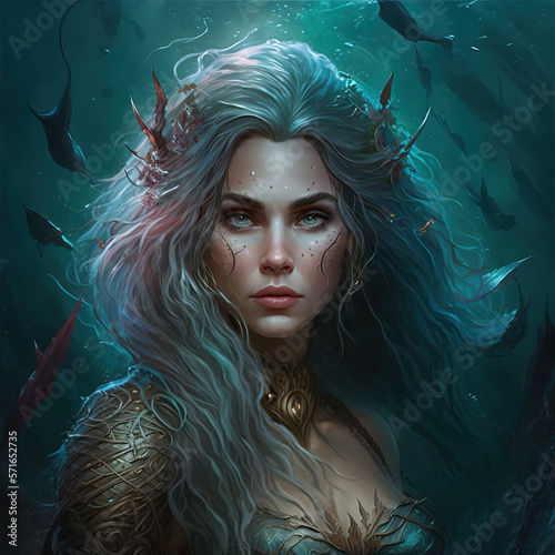 Fototapeta "Enchanting Siren of the Deep: A Stunning Fantasy Portrait of a Mermaid in DnD-s