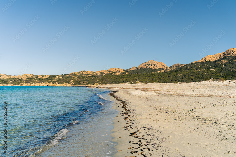Ostriconi beach, Corsica, France, famous white sand beach Ostriconi beach, Corsica, France, famous white sand beach