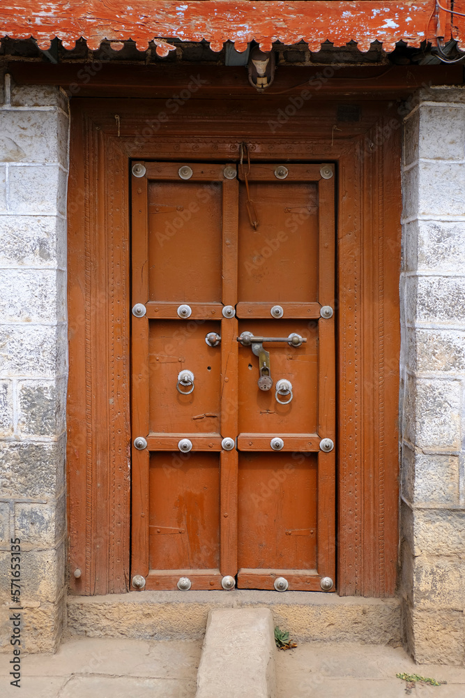 ancient Indian door, old vintage Indian door, wooden carved door.