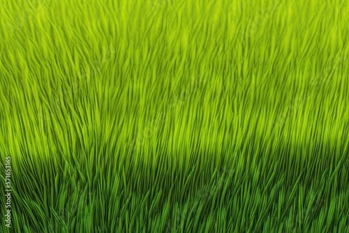 Background texture of a field of vibrant green grass, top perspective, horizontal. Generative AI