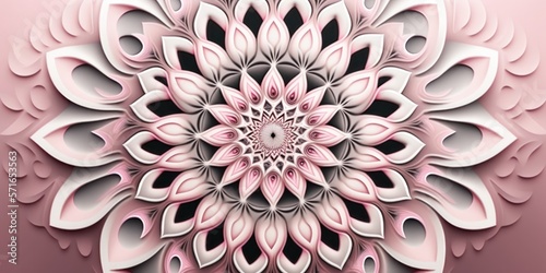Abstract Pastel and Pink Flower Mandala Pattern Background- Seamless Geometric Vintage Floral Wallpaper Banner Ornament Decoration - Generative AI Illustration