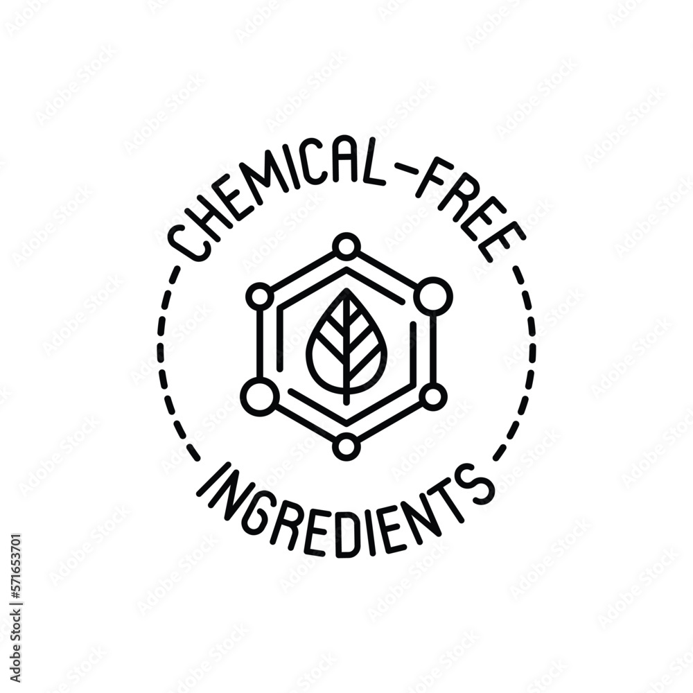 Chemical free ingredients symbol. Thin line icon for package of organic product. Modern vector illustration. Chemical free ingredients symbol. Thin line icon for package of organic product. Modern vector illustration.