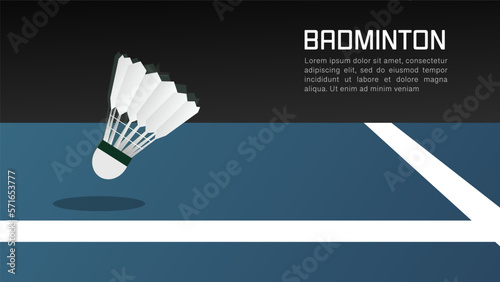 Shuttlecock on white line on blue background ,badminton sports wallpaper with copy space  ,  illustration Vector EPS 10