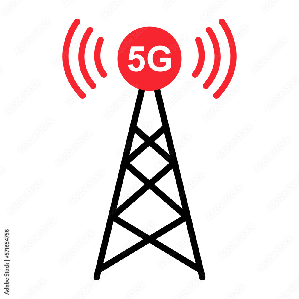 Signal tower icon, wireless technology network sign, antenna wave radio vector illustration