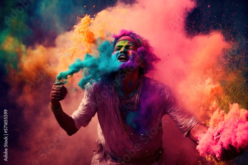 People celebrating Holi festival of colors, India, GENERATIVE AI