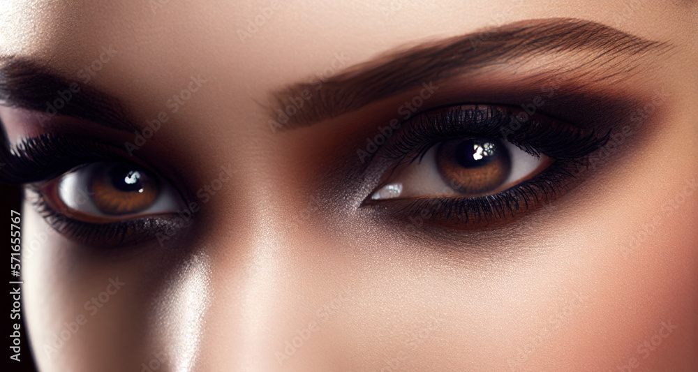 Fototapeta premium Beautiful female eyes with make-up. AI generated image. 