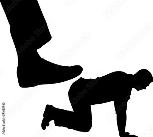 Silhouette of a big leg pressing on a person. The concept of humiliation, inequality, bullying in both life and business