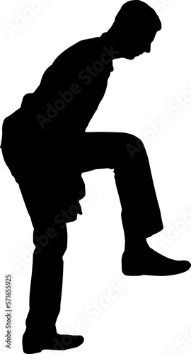 The silhouette of a man with a raised leg intends to crush and destroy something in its path.