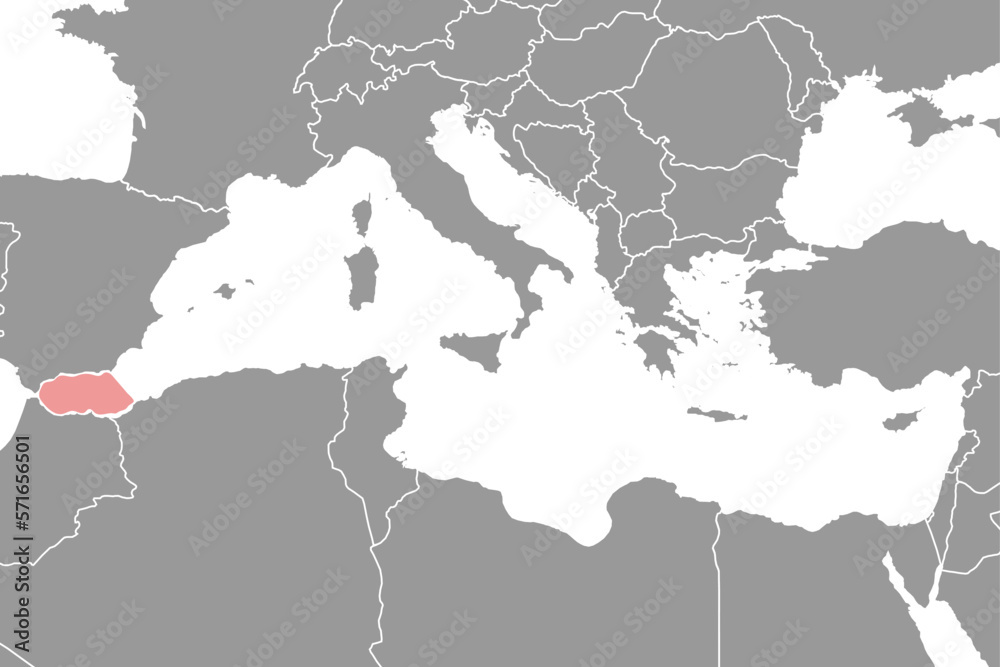 Alboran Sea on the world map. Vector illustration.