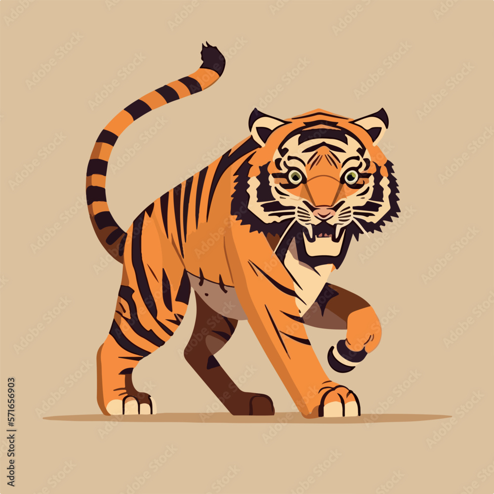 Fototapeta premium Roaring tiger cartoon vector illustration