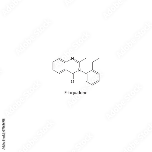 Etaqualone flat skeletal molecular structure Quinazolinone sedative drug used in insomnia, muscle relaxation treatment. Vector illustration.