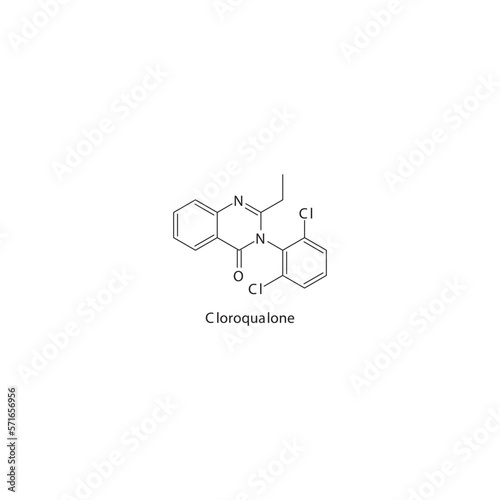 Cloroqualone  flat skeletal molecular structure Quinazolinone sedative drug used in insomnia, muscle relaxation treatment. Vector illustration.