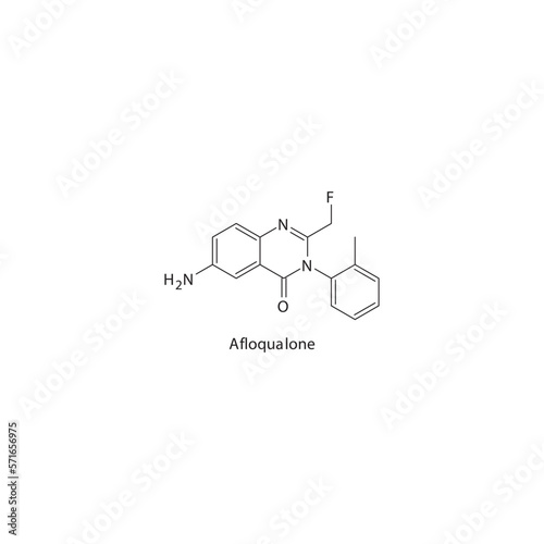 Afloqualone flat skeletal molecular structure Quinazolinone sedative drug used in insomnia, muscle relaxation treatment. Vector illustration.