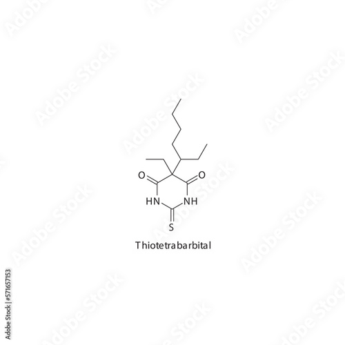 Thiotetrabarbital   flat skeletal molecular structure Barbiturate drug used in insomnia  anxiety  siezures treatment. Vector illustration.