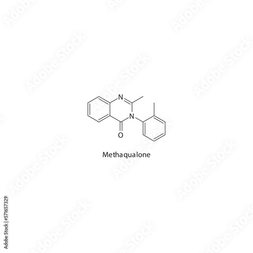 Methaqualone  flat skeletal molecular structure Quinazolinone sedative drug used in insomnia, muscle relaxation treatment. Vector illustration.
