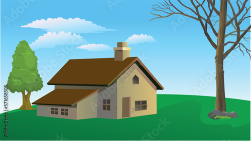 Indian rural house. village house. forest house mountain hill view. farm house.