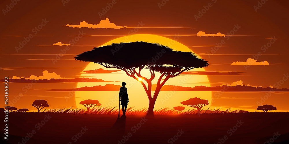 Beautiful African Sunset Scenery - AI generated Beautiful African Sunset Scenery - AI generated