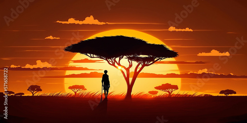 Beautiful African Sunset Scenery - AI generated photo