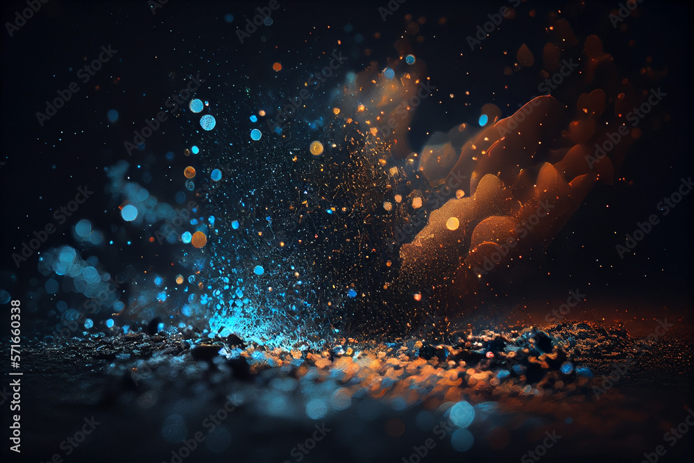 Dark blue and glow particle abstract background. Created with Generative AI technology - obrazy, fototapety, plakaty 