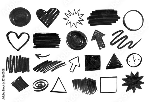 Vector set of felt pen artistic sketchy doodles elements