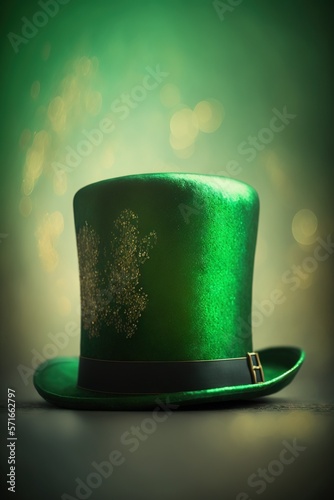 St. Patrick's Day: Green leprechaun hat on the blurred green background. AI