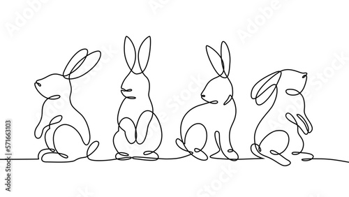 Continuous drawing line art of Easter rabbits. Hand drawn one line © alka5051