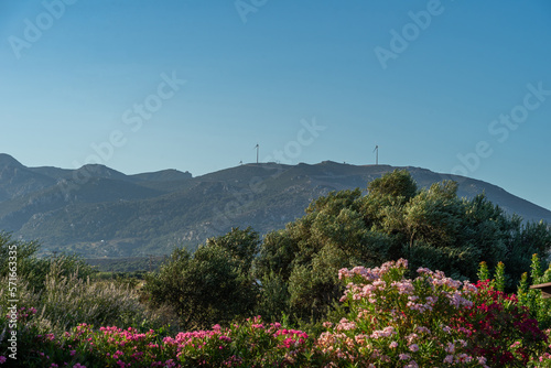 Fototapeta Naklejka Na Ścianę i Meble -  Góra z wiatrakami na Wyspie Kos