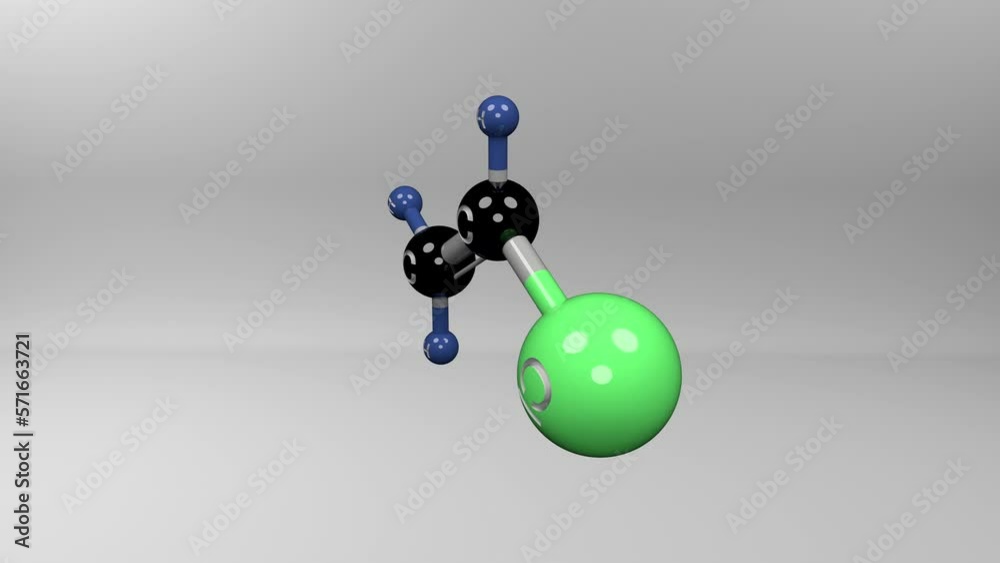 Vinyl chloride molecule. Molecular structure of chloroethylene, highly