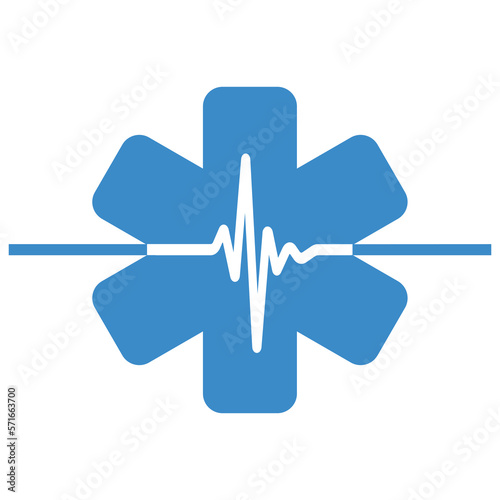 Health care logo illustration.Blue medical cross with a pulse on a white background
