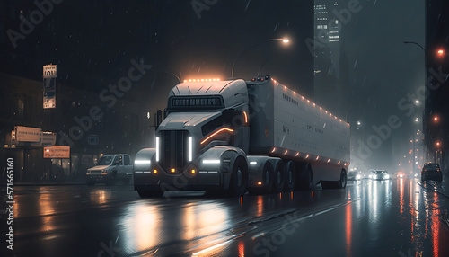Next-Gen Cargo Transport  Futuristic Autonomous AV Cargo Truck Bus.Generated with AI