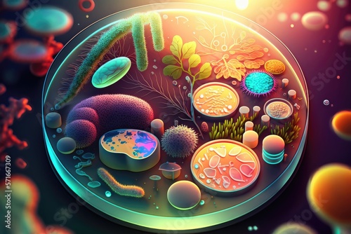 A colse-up of various microscopic organisms. Generative AI