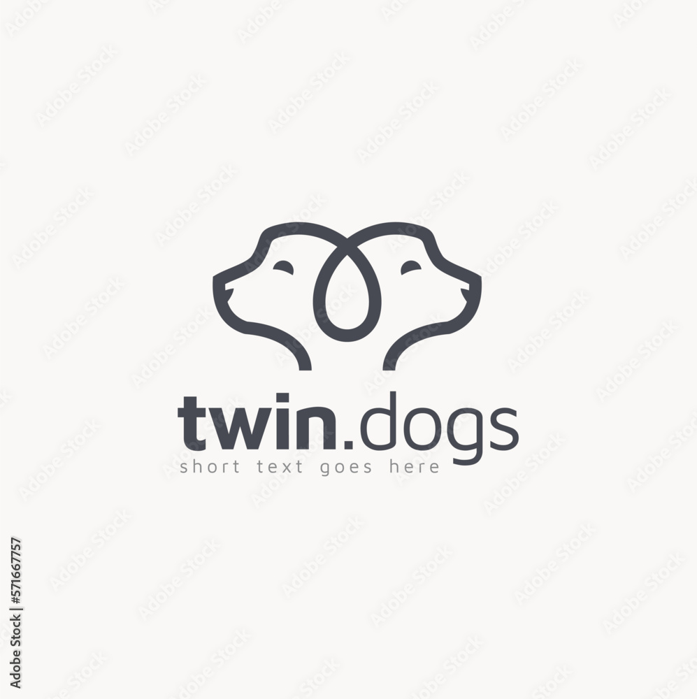 Twin Identical Dog Puppy Hound Head Line Art for Pet Care logo design