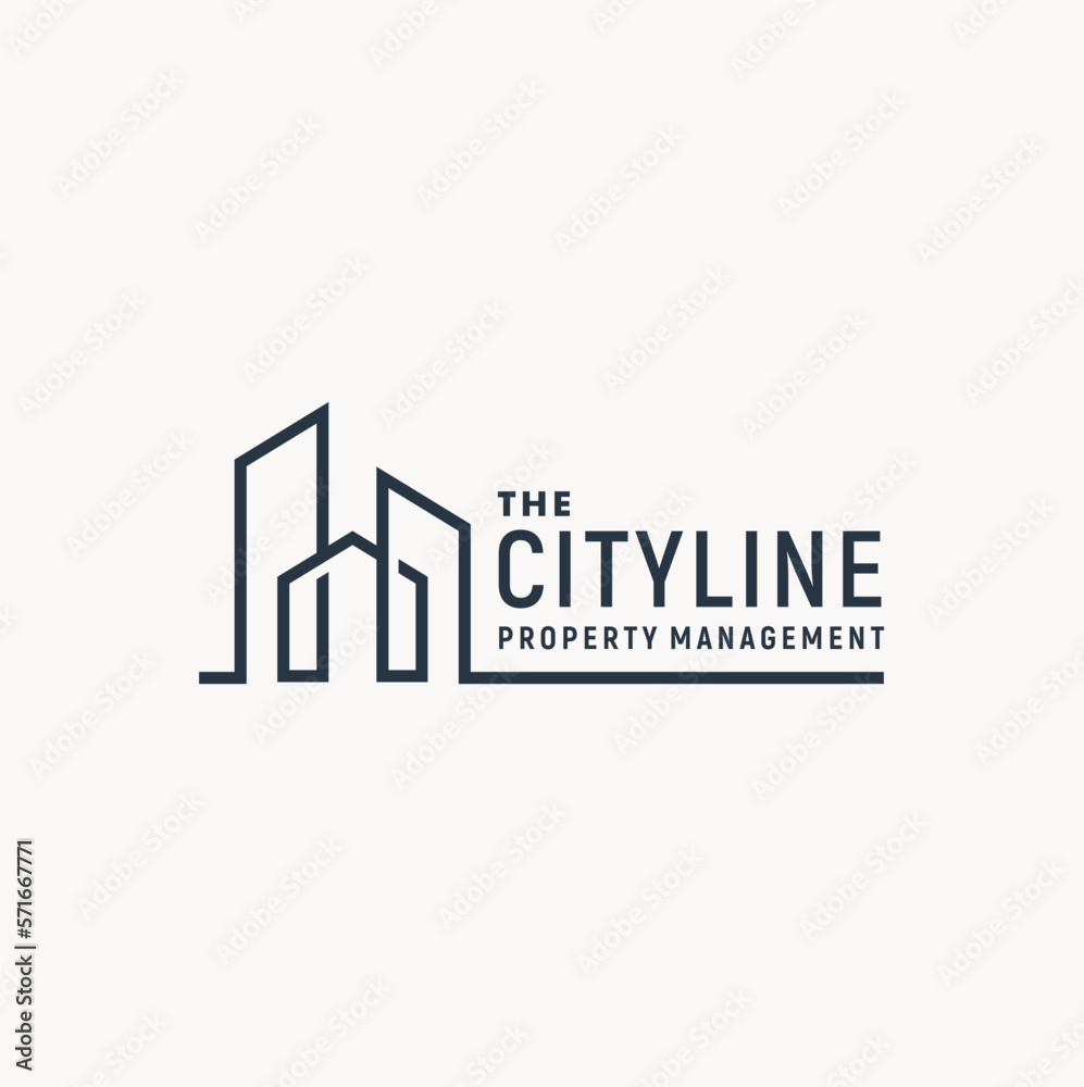 Building Real Estate City Skyline Apartment Architecture Line Art logo design