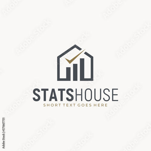 House with Check Mark Stats Diagram for Property Investment Marketing Progress Home Business logo design