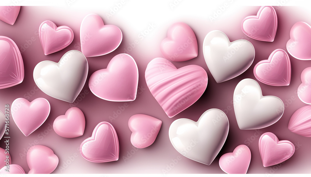 3D banner of hearts, intense pink and light pink. ia generate