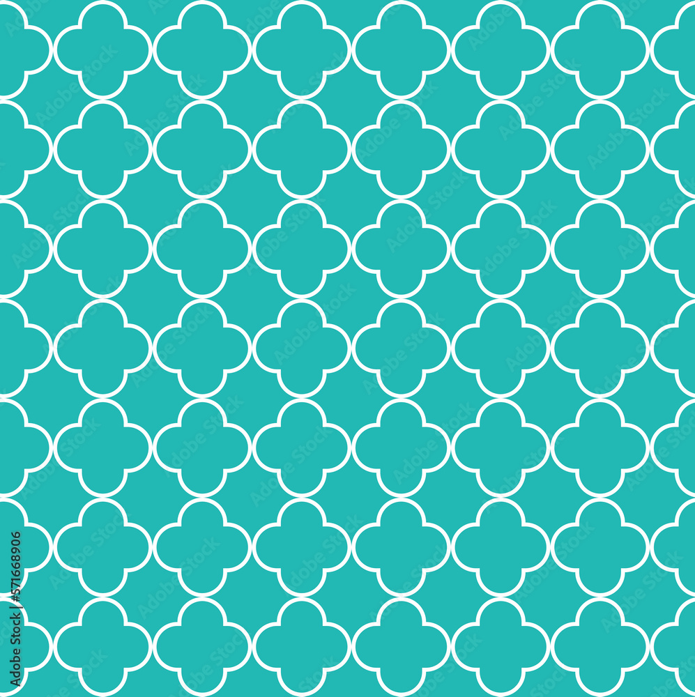 Seamless background of geometric islamic trellis pattern in mint with white repeating outline Seamless background of geometric islamic trellis pattern in mint with white repeating outline
