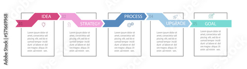 Business Infographics. 5 steps to achieve the result. Stages of development, workflow, marketing or plan. Business strategy with icons. Diagram of the report, statistics and training