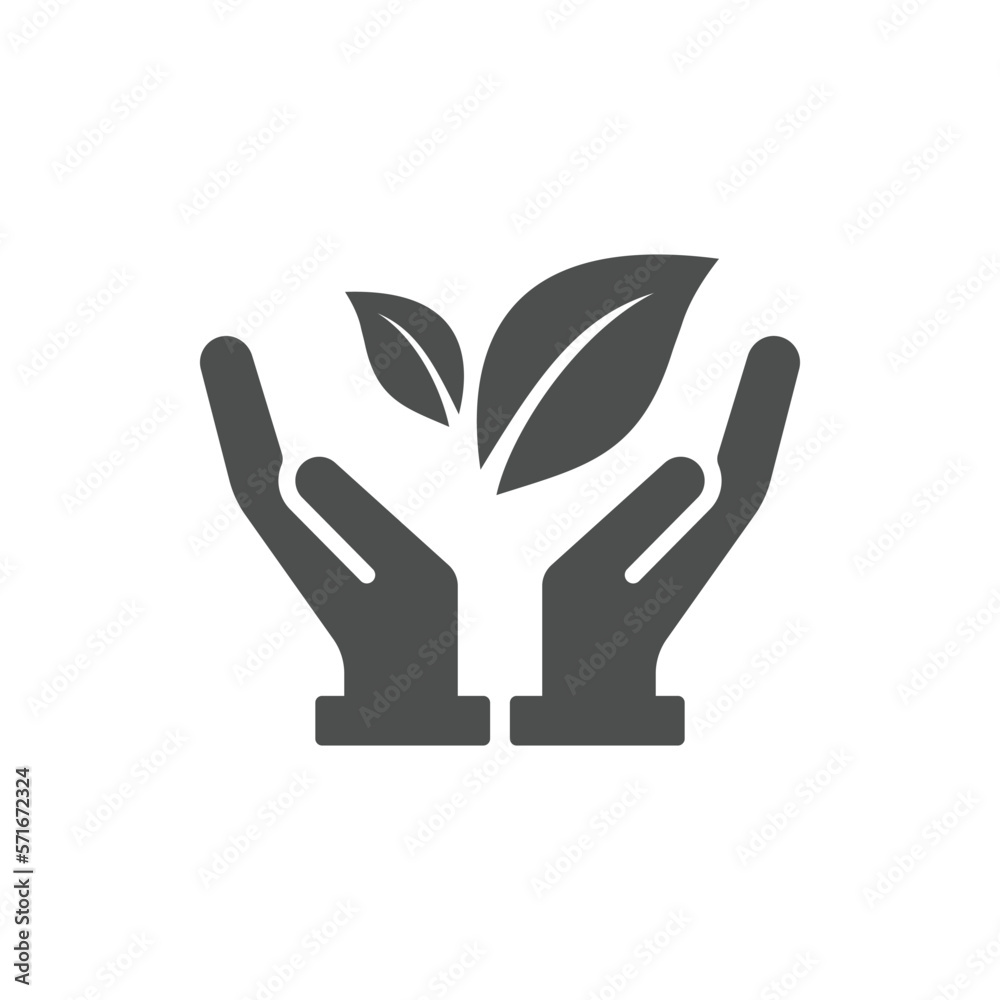 Young sprout with three leaves in hand solid icon. Ecology concept illustration isolated on white background. Vector illustration - Vector Young sprout with three leaves in hand solid icon. Ecology concept illustration isolated on white background. Vector illustration - Vector