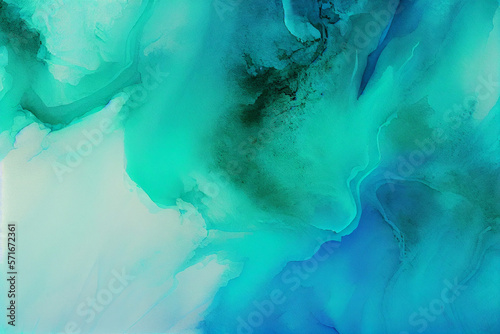 Abstract watercolor paint background by teal color blue and green with liquid fluid texture. Created with Generative AI technology