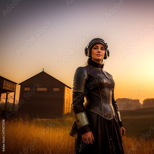 retro cyber woman wearing uniform and helmet.  illustration. generative ai