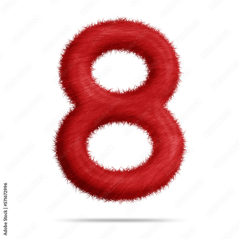 Number 8 design with red fur texture Number 8 design with red fur texture