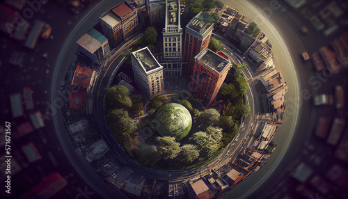 Wallpaper Mural View on a collapse and ruins of a buildings in the bid city after an earthquake, aftermath, top view from the drone. Generated AI Torontodigital.ca