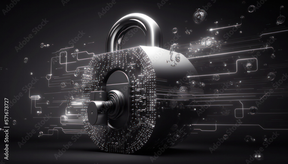 Stealth black and white cyber security padlock concept, technology abstract  future background generative ai ilustración de Stock | Adobe Stock