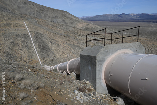 California Aqueduct winding through Sierra Nevada foothills.
